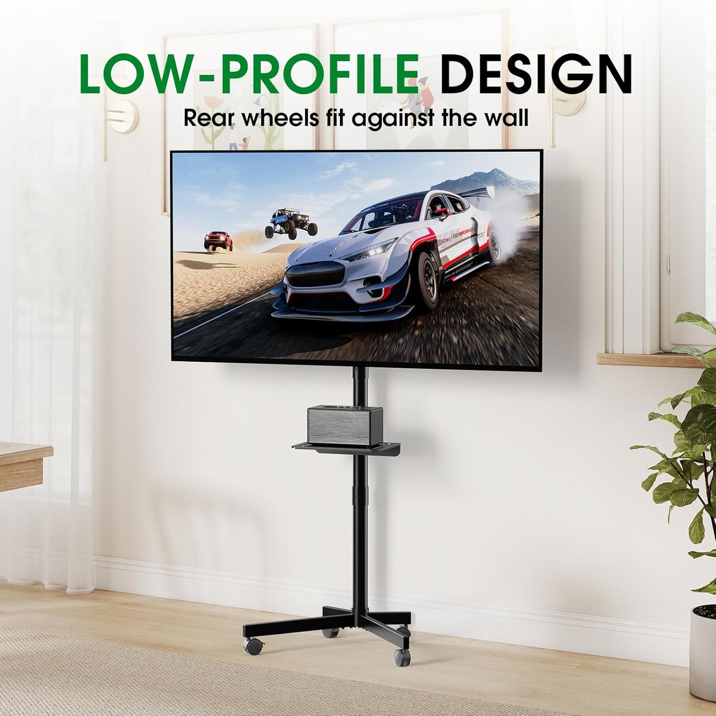 Skiennix Mobile TV Cart - Rolling Stand for 23-60 Inch Screens | Height Adjustable & Portable with Shelf, Black