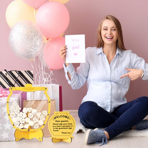 Chunful 83 Pcs Bee Baby Shower Guest Book Alternatives Set Baby Shower Decorations with 1 Wooden Welcome Sign, 60 Wood Slices, 20 Bee Decor and 1 Ballpoint Pen for Birthday Party