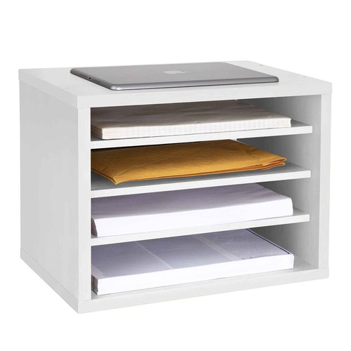 AdirOffice Shelf Desk Organizer, Wood 4-Tiered Stackable Shelves File Mail Organizer Paper Storage, Letter, Document Folder Holder for Office, Home, Classroom and More (White)