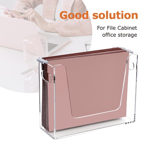 DINGHUO Folder File Organizer, Letter Size Acrylic Hanging File Holder with Handles, Clear Portable Filing Storage Box for Desk, Office Supplies, School - 1 Pack