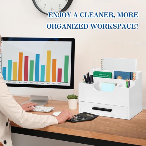 Desk Organizer with Drawer, Mail Organizer Countertop for Office, Mail Holder Wall Mount, Desk Accessories and Workspace Organizer for File Paper Folder