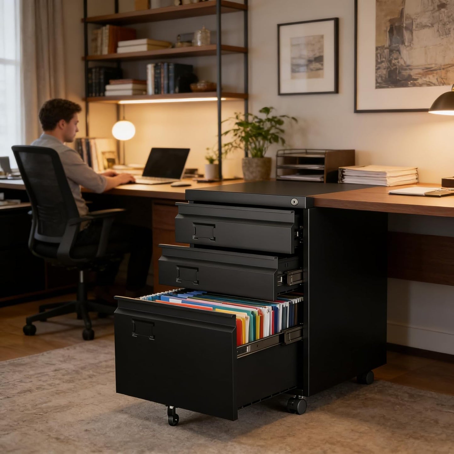 SUXXAN Mobile File Cabinet - Heavy Duty Steel 3 Drawer Filing Solution with Lock | Fits Letter/Legal/A4 Size
