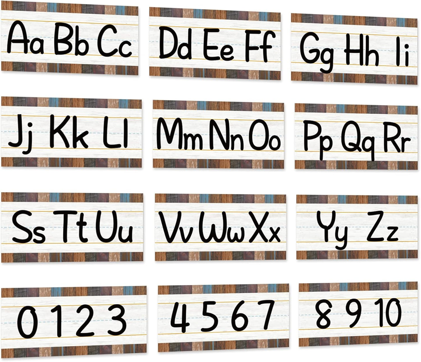 Skiennix Alphabet Bulletin Board Strips Set - 12 Pieces ABC & Number Border Posters for Classroom | Industrial Chic Design
