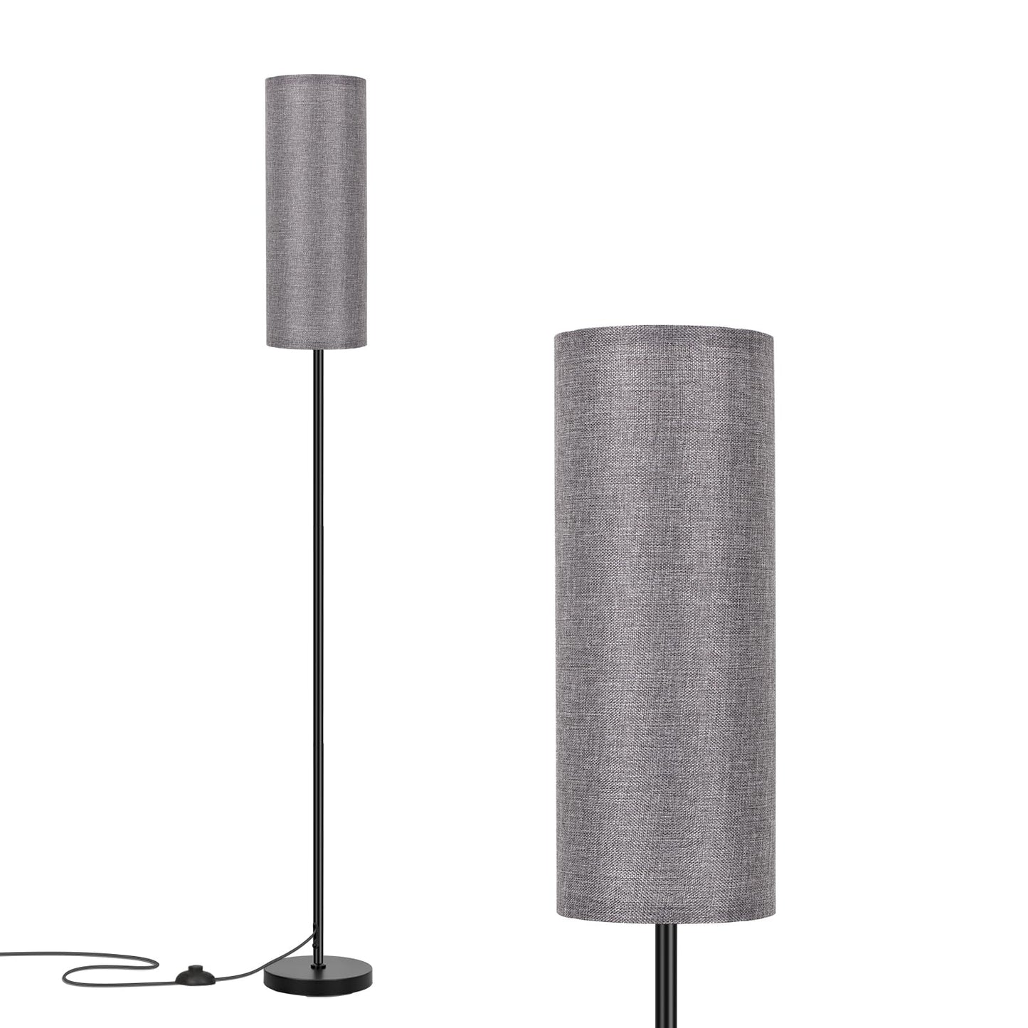 FRIDEKO HOME Grey Shade Floor Lamp, Simple Design with Foot Pedal Switch, Small Tall Lamps for Living Room Bedroom Office, Corner Floor Stand Light with Black Pole Lamp (No Bulb/No Remote)