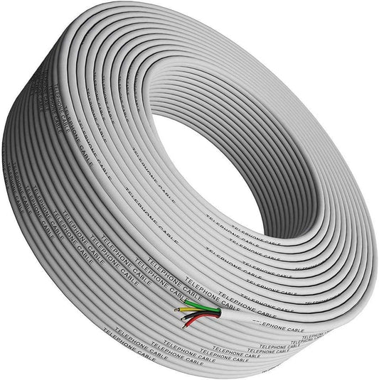 Tupavco TP801 | 300ft Rounded White Phone Cable - 4x1/0.4 26 AWG Solid Wire for RJ11 Connections