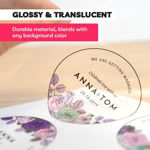 90% Clear Sticker Paper for Inkjet Printer - (20 Sheets), 8.5 x 11" Letter Size, Transparent Glossy, Printable Vinyl, Water-Resistant - Easy to Use for Creative Projects