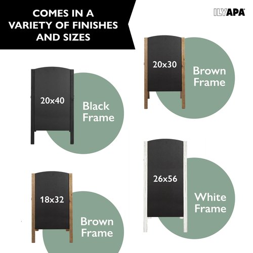 Ilyapa A-Frame Chalkboard Sidewalk Sign - 20 x 30 inches, Rounded Top Folding Standing Sandwich Sign - Menu Display for Restaurant, Business, Weddings