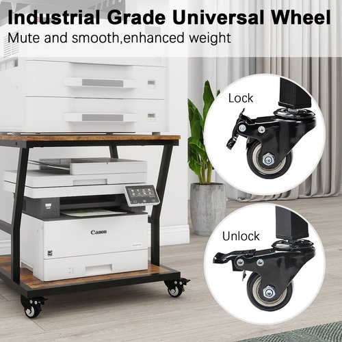 Natwind 2-Tier Large Printer Stand,23.6"x23.6"x29.5" Heavy-Duty Printer Table Cart with Paper Storage Shelf & Wheels,Ideal for Home Office Laser Printers, Copiers (Retro)