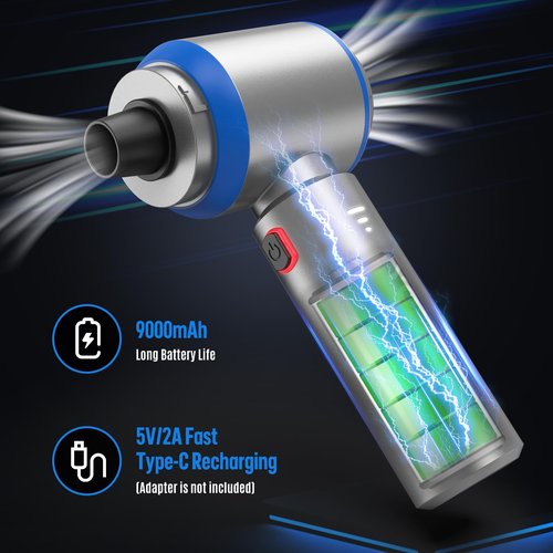 Electric air Duster - 2 in 1 210000RPM Brushless Air Duster & 21000PA Car Vacuum 9000mAh Battery Air Blower Wireless Handheld Vacuum for Car,Office and Home (Blue, 210000RPM)