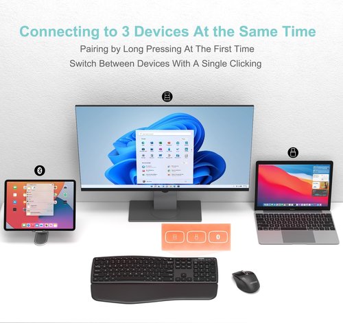 Arteck Wireless Bluetooth Keyboard - Comfortable Full Size with Palm Wrist Rest | USB-A & USB-C Compatible for Windows, iPad, Android, PC