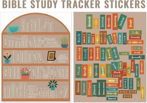 Bible Study Tracker Stickers - Books of The Bible Reading Tracker | 5.9 x 7.8 Inch (Brown)