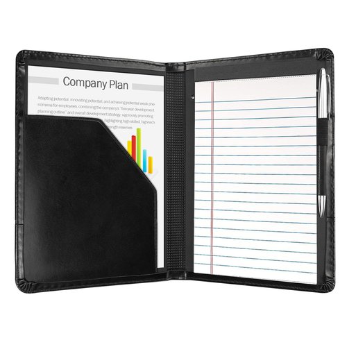 Konper Classic Padfolio/Junior Portfolio Folder Case, Business A5 Binder Organizer Notepad for Men Women, 5 x 8 Writing Pad Included,Black.