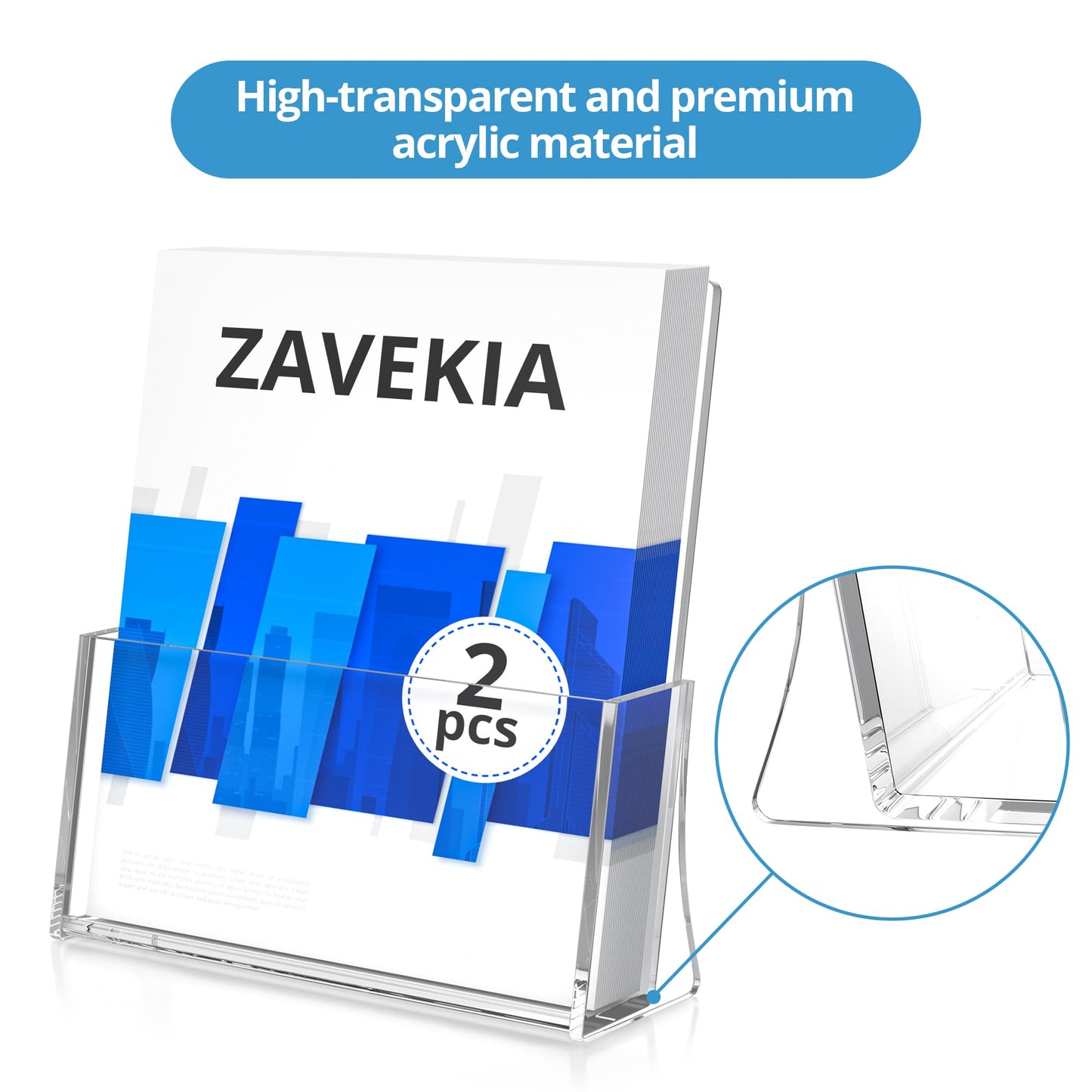 zavekia 2 Pack Acrylic Brochure Holder, 8.5 x 11 inches Clear Acrylic Literature Holder Plastic Flyer Display Stand