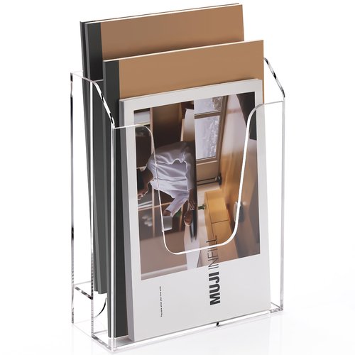 YUXUN Acrylic File Folder Holder, Vertical File Storage, Clear Desktop Organizer, 2 Pockets