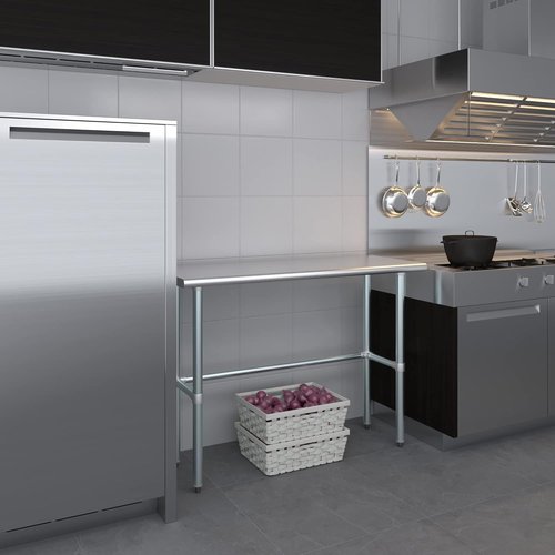 NSF Certified Stainless Steel Work Table | 60" x 24" Open Base Utility Table with Galvanized Legs for Kitchens & Labs