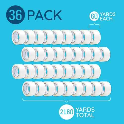 36 Pack Heavy Duty Packaging Tape, Clear Packing Tape Designed for Moving Boxes, Shipping, Office, and Storage, Commercial Grade 2.7mil Thickness, 60 Yards Length, Bulk, 2160 Total Yards