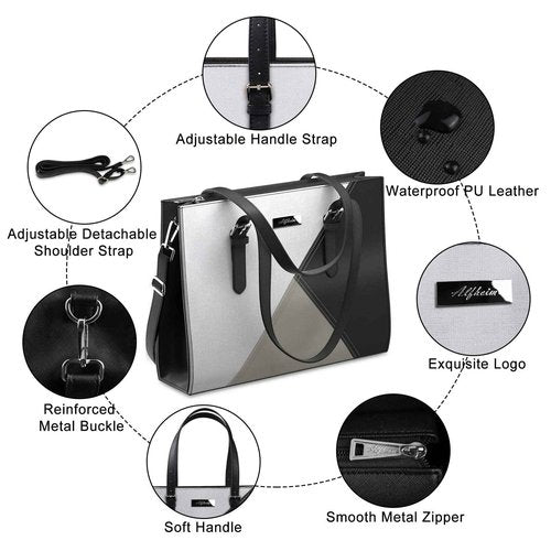 Alfheim Laptop Tote Bag for Women 15.6-16 inch Ladies Shoulder bag with Strap, Travel Business Large PU Leather Briefcase for Office Shopping,Compatible with Macbook Air/Macbook Pro 15.6 inch