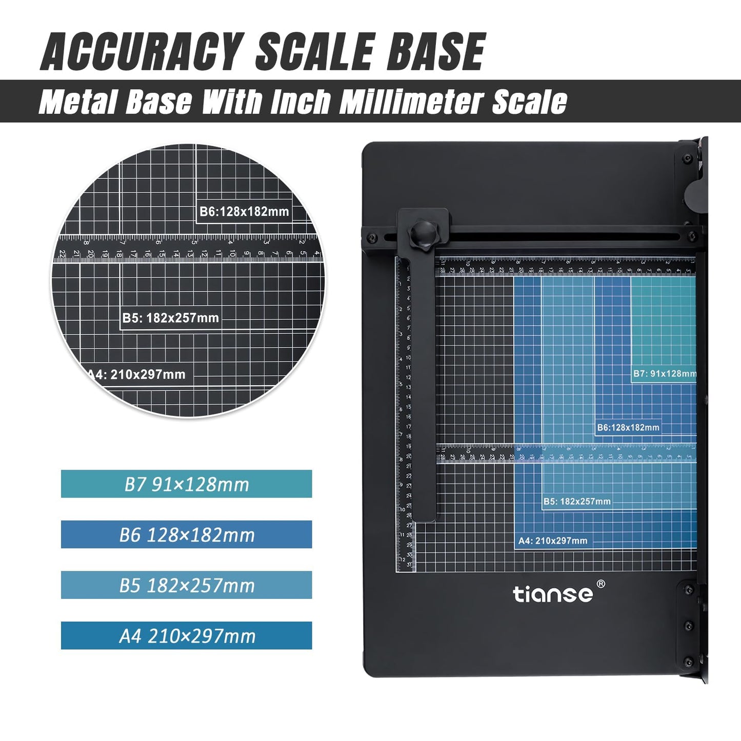 TIANSE Heavy Duty Guillotine Paper Cutter A4 12" Guillotine Paper Cutter 400 Sheet Capacity Solid Steel Construction with Double Safety Protection Perfect for Trimming Paper Cardstock Matboard Black