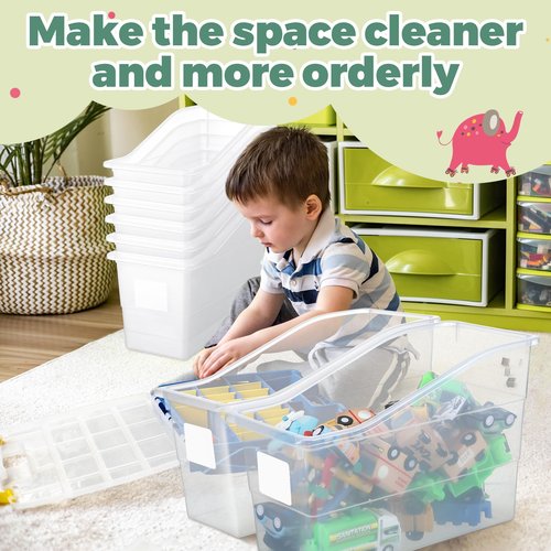 Suzile Book Bins with Labels Linking Storage Bins Folder Magazine File Holder Interlocking Plastic Book Organizer Container for Office Classroom Home(Clear Colors,12 Pcs)