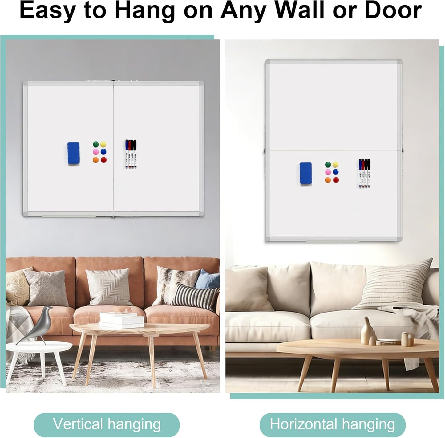 Skiennix Dry Erase Whiteboard - 48" X 36" Wall-Mounted Aluminum Frame | Portable Presentation Board with Pen Tray