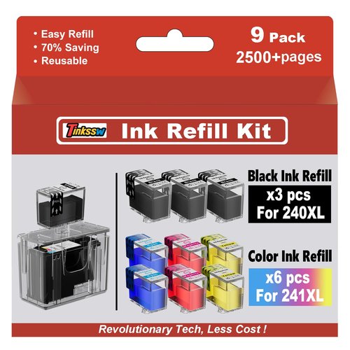 TINKSSW PG-240XL CL-241XL Ink Refill Compatible for Canon 240XL 241XL Combo Pack Ink Refill Value Pack with Canon PIXMA MG3620 MG3600 TS5120 MX472 Printer (9 Pack, 3 Black 2 Cyan 2 Magenta 2 Yellow)