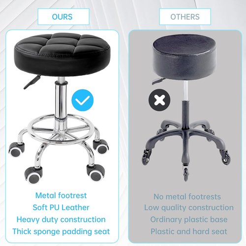 IBVIVIC PU Leather Rolling Stool - Height Adjustable Round Swivel Chair for Spa & Salon | Black