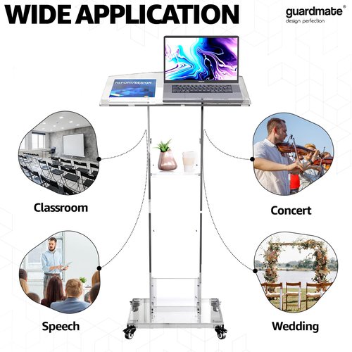 GuardMate Acrylic Podium Pulpit Stand | Modern Deisgn Portable Classroom Lectuern | Professional Use | Conference Church Speeches Weddings Events Presentation (Ultra Clear, 49' Tall)