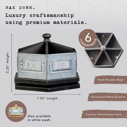Rae Dunn by Designstyles Rotating Decorative Organizer – Steel Desktop Stationary Spinner Holder - 6 Compartment Table, Dresser and Counter Top Pen and Pencil Cup - Office, Home and Art Supplies