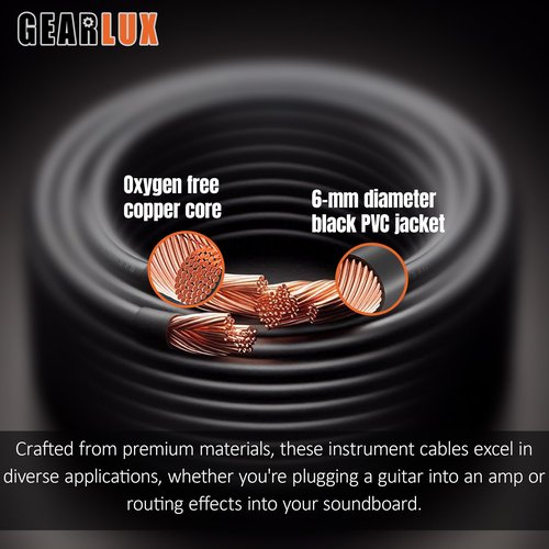 Gearlux Instrument Cable/Guitar Cable, 1/4 Inch, Straight to Straight, Black, 25 Feet - 2 Pack