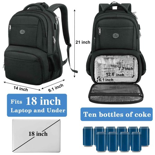 MATEIN 18 Inch Backpack for Men, Extra Large Work Backpack with Lunch Compartment, Water Resistant Insulated Cooler Computer Bag with USB Port, Sturdy Padded Carry On Laptop Daypack for College Travel