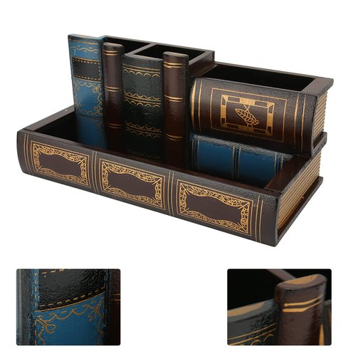 Jenngaoo Decorative Pen Holder, Multi Functional Wooden Desktop Box Retro Style Desk Organizer for Holding Pencils Pens Scissors Rulers 9.45 x 4.53 x 4.53In