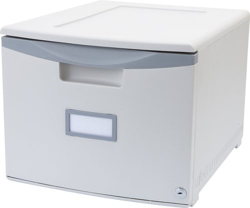 Storex Plastic One-Drawer File Cabinet – Locking Document Organizer for Home and Office, Gray, 1-Pack (61261B01C)