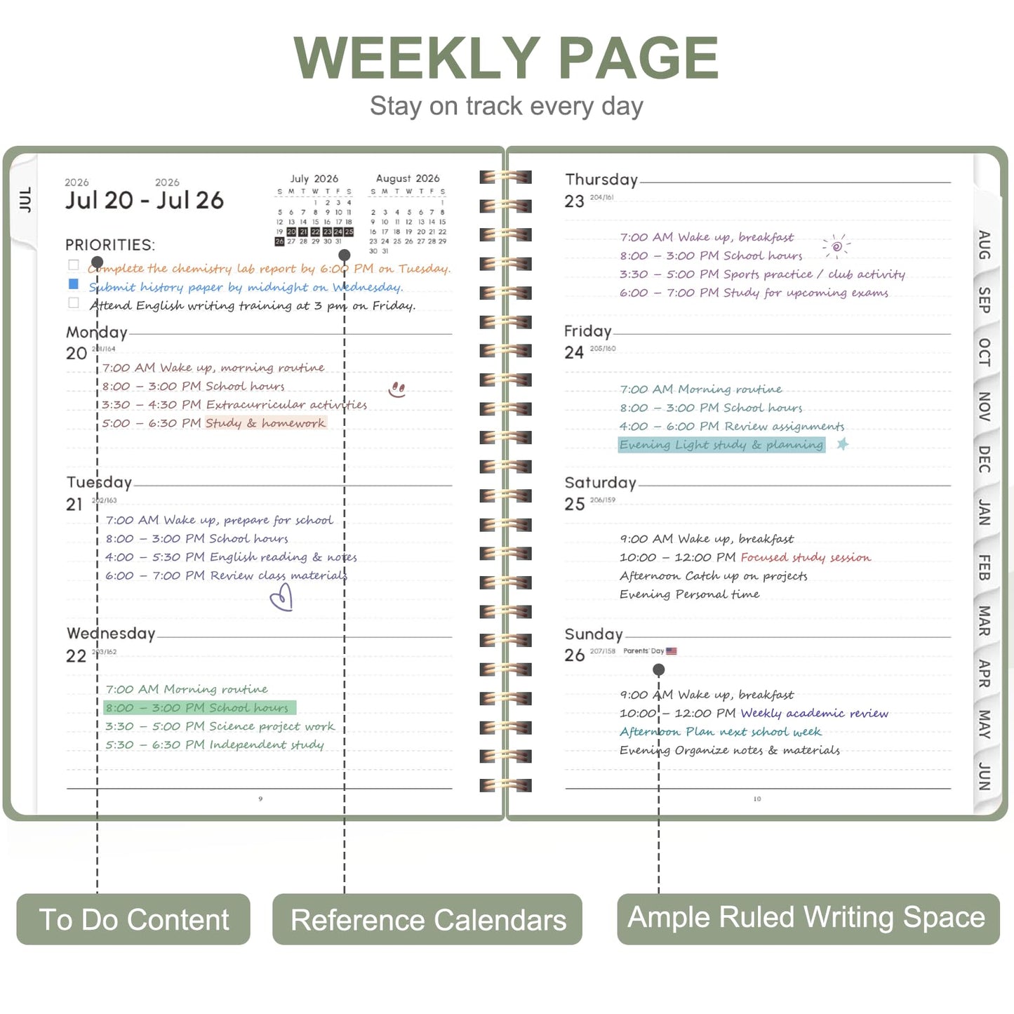 Planner 2026-2027, Weekly and Monthly Academic Year Calendar Planner, July 2026 - June 2027, Daily Agenda Book for Office School Supplies, A5(6.3'' x 8.5'')