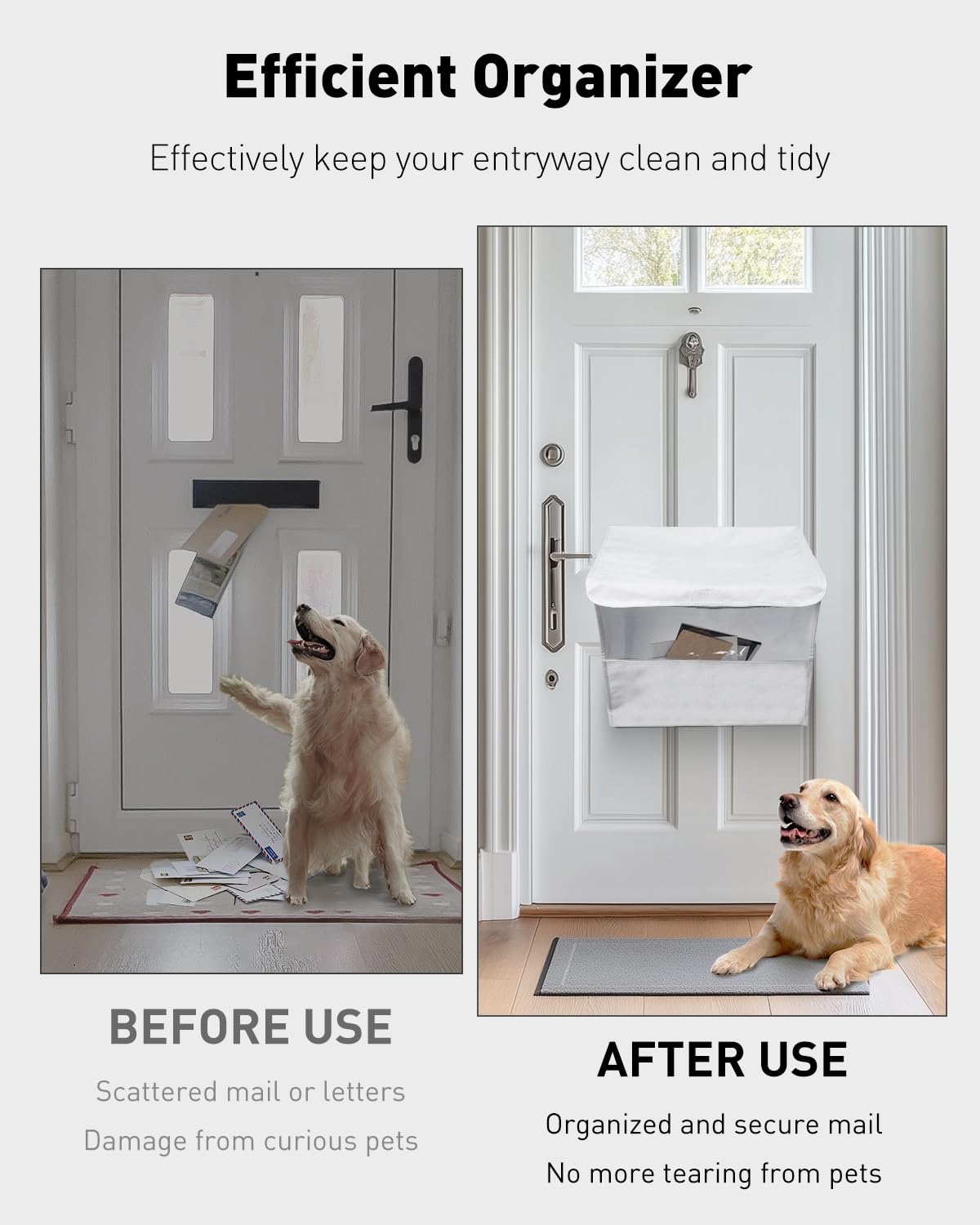 Uniclife White Mail Slot Catcher for Door, Large Capacity Letter Catcher Letterbox Catcher, Front Door Mail Catcher with Hook and Loop Fasteners, Indoor Post Catcher Bag for Small Packages & Magazines