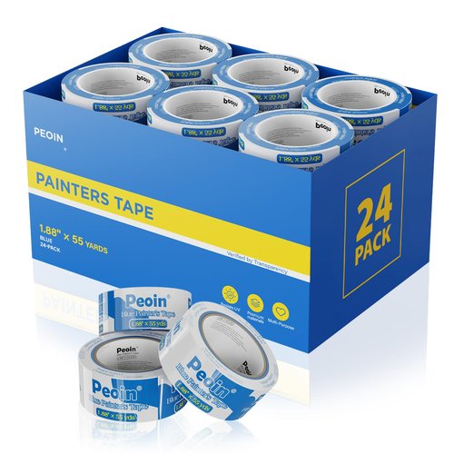 Blue Painters Tape 2 Inch Wide Bulk, 24 Roll Painting Tape Blue Masking Tape for Painting Wall DIY Edge, Paint 1.88 Inch 55 Yards X 24 Rolls 1320 Total Yards