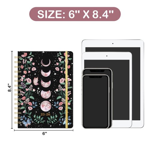Planner 2025-2026 - 2025-2026 Planner Weekly and Monthly with Tabs, Jul. 2025 - Jun. 2026, 6.3" x 8.4", Academic Planners 2025-2026 with Back Pocket + Thick Paper + Twin-Wire Binding - Moon