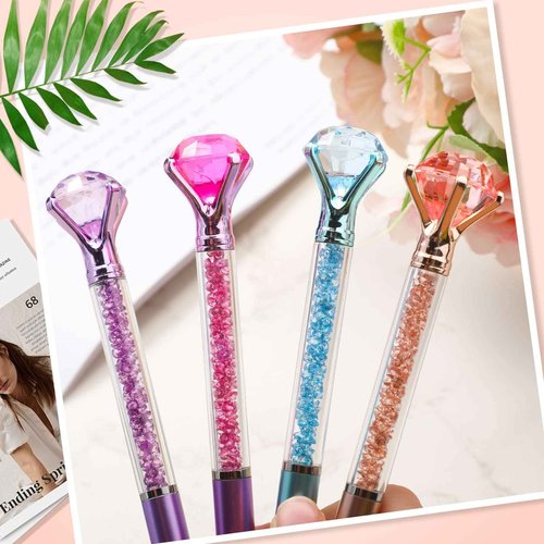 Sherr 160 Pack Big Crystal Diamond Pens Cute Ballpoint Pens Retractable Ballpoint Gem Pens Rhinestones Crystal Bling Plated 4 Color Black Gel Ink Office Supplies Gifts for Women
