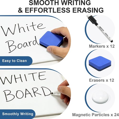 Magnetic Dry Erase Boards - 12 Pack 9 x 12 Inch Double-Sided Whiteboards with Markers & Erasers | Ideal for Kids & Teachers