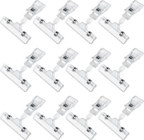 Clear Sign Clips | 12-Pack Plastic Label Pop Clips for Retail Display - Double-Sided Swivel Holders