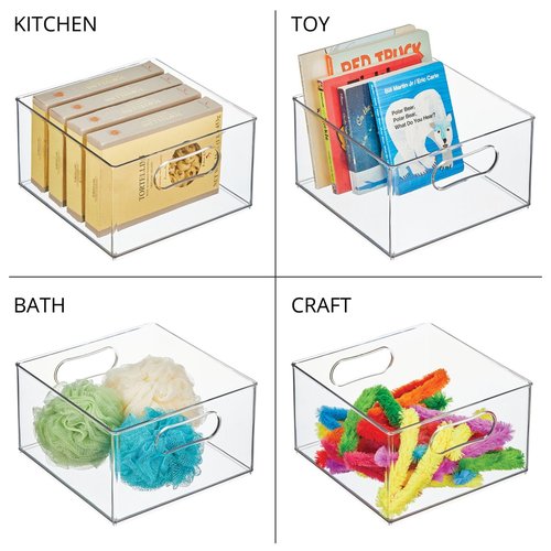 mDesign Deep Plastic Stackable Storage Organizer Container Bin, Office Organization for Filing Cabinet, Cupboard, Shelves, and Desk - Holds Notepads, Pens, Pencils - Ligne Collection, 6 Pack, Clear