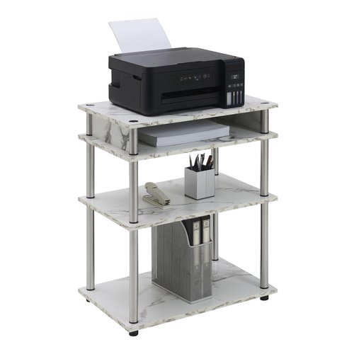 Designs2Go No Tools Printer Stand with Shelves 23.75" - Contemporary Modern Storage Printer Stand for Office, Den Organization, White Faux Marble