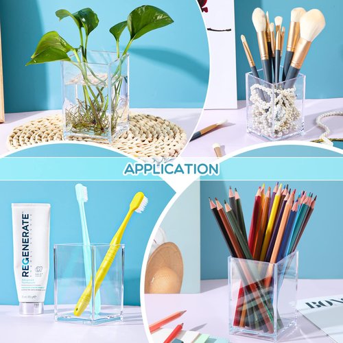 Crtiin 20 Pieces Acrylic Pencil Holder Makeup Brush Holder Pen for Desk Pencil Cup Acrylic Desk Accessories Desktop Stationery Organizer for Office School Home Supplies(Clear)