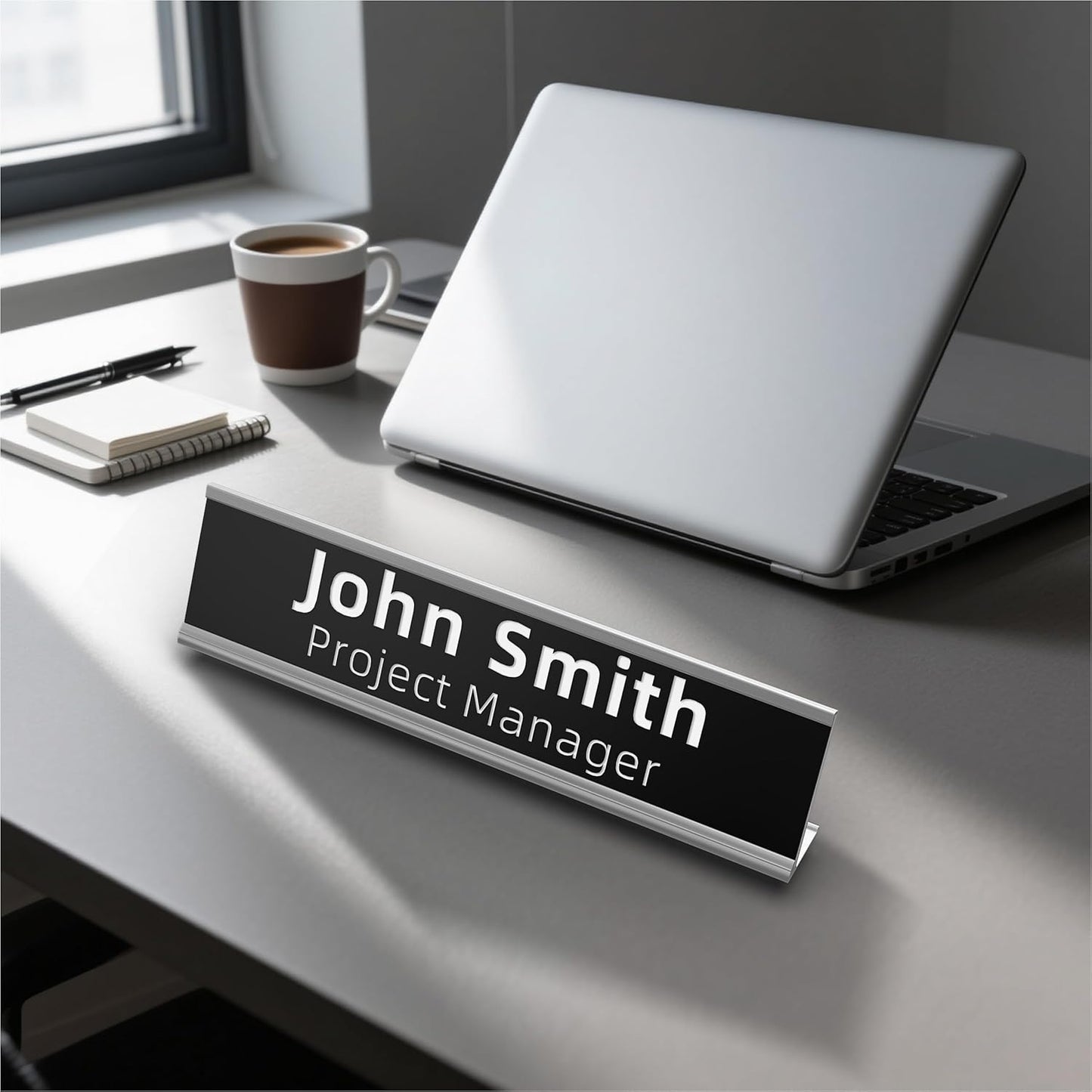 Skiennix Personalized Desk Name Plate - Custom Engraved Office Nameplate | 2x8 Inch, Name & Title