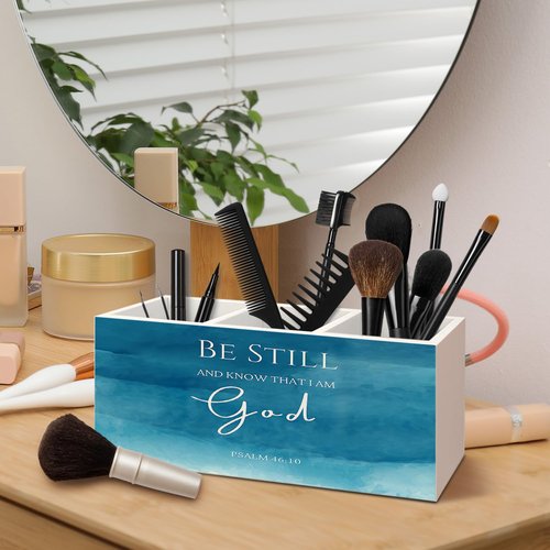 Be Still and Know That I Am God Pen Holder for Home Office Desk, Christian Gift for Women, Christian Bible Verse PSALM 46:10 Makeup Brush Toothbrush Holder Organizer for Bathroom Desk Accessories