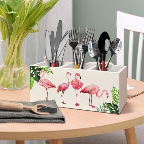 AQYIP Tropical Pink Flamingo Wood Makeup Brush Toothbrush Holder Organizer for Vanity Bathroom,Pink Flamingo Gifts for Women,Girly Aesthetics Wooden Pen Pencil Holder for Desk Accessories
