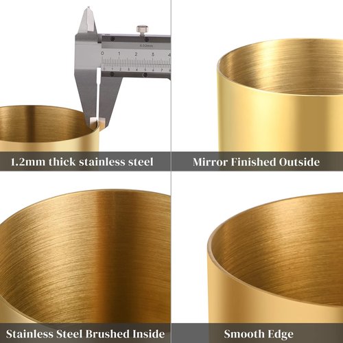 Bidponds 2 Packs Gold Round Stainless Steel Pen Holder,Desktop Stationery Organizer,Vacuum Plating Makeup Brush Holder