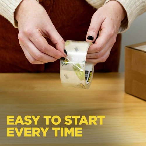 Scotch Sure Start Packing Tape, Clear, Holiday Wrapping Tape with Quiet Unwind and Easy Start, 1.88 in. x 22.2 yd., 6 Tape Rolls with Dispensers
