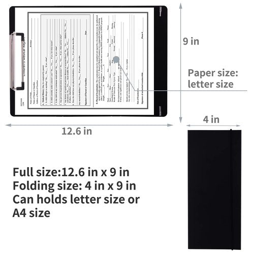 BEKAclub 2Pack Foldable Nurse Clipboard - Black Plastic Medical Clipboard with Pocket Size & 6 Medical Cheat Sheets