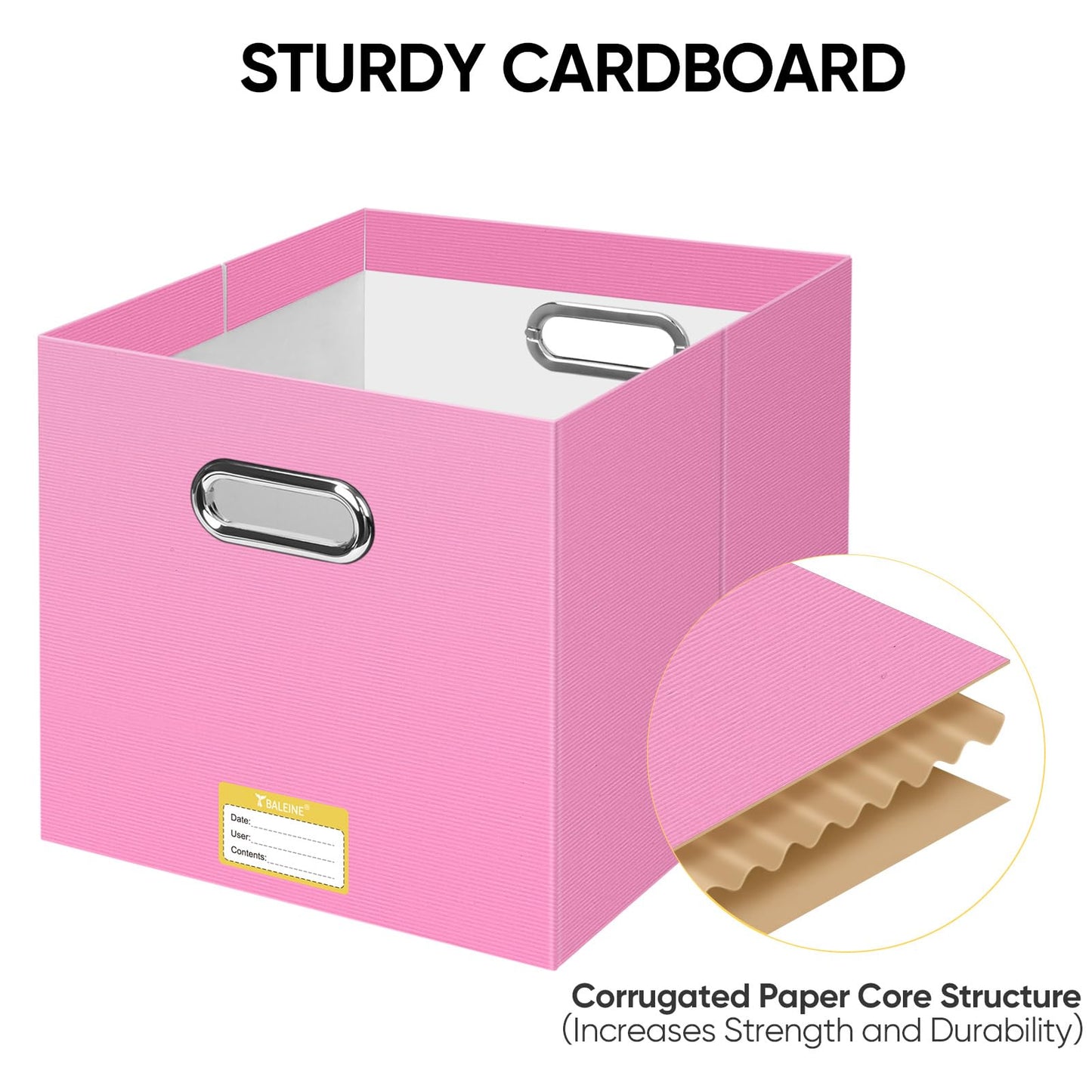 BALEINE File Organizer Box, Cardboard File Folder Organizer with Handle for Letter Size, Portable Collapsible Hanging Filing Box for Home Office Document Storage (4 Pack, Large Pink)