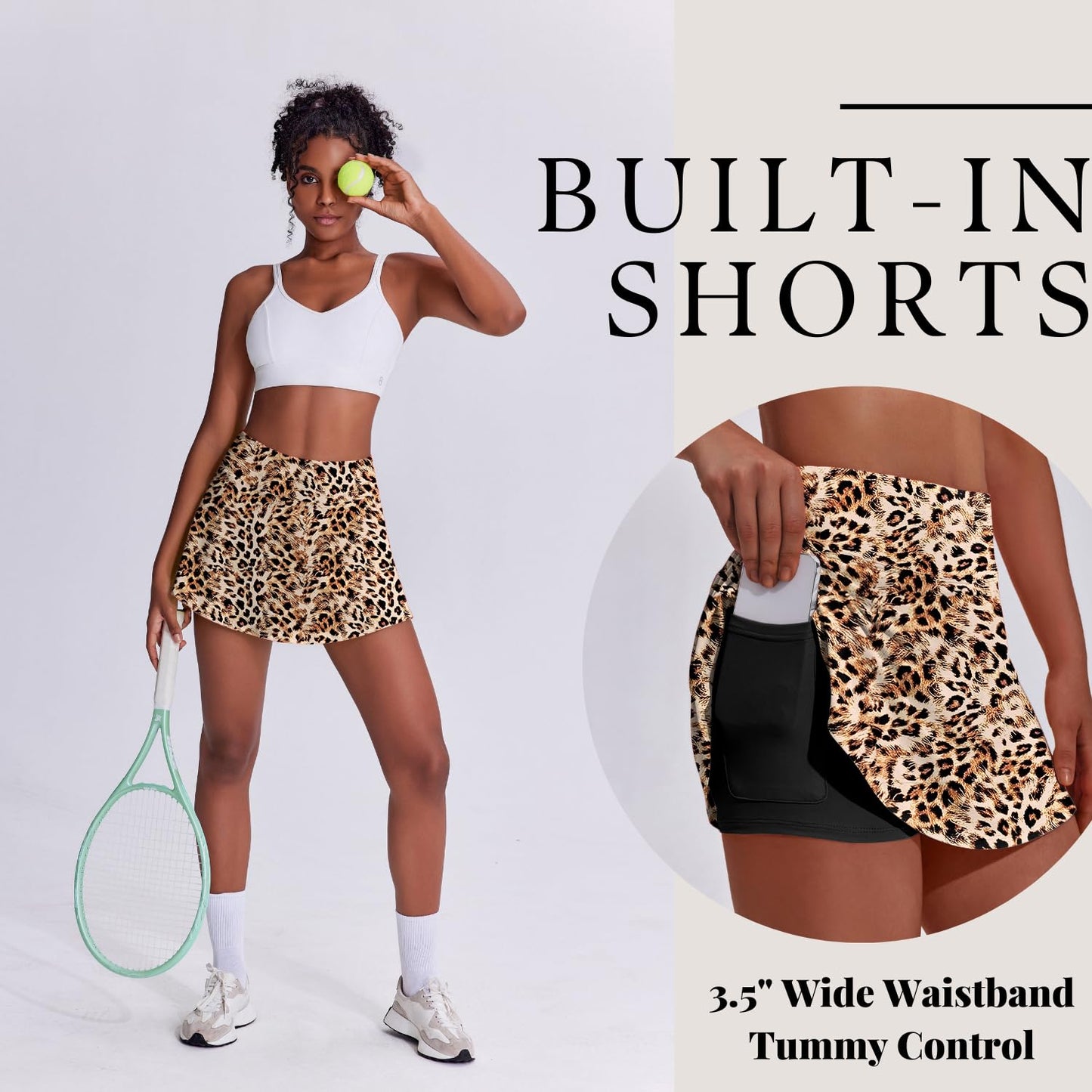 PINSPARK Women High Waist Tennis Skirt with Pockets Pleated Athletic Golf Skorts Skirts for Running Workout,Leopard Medium